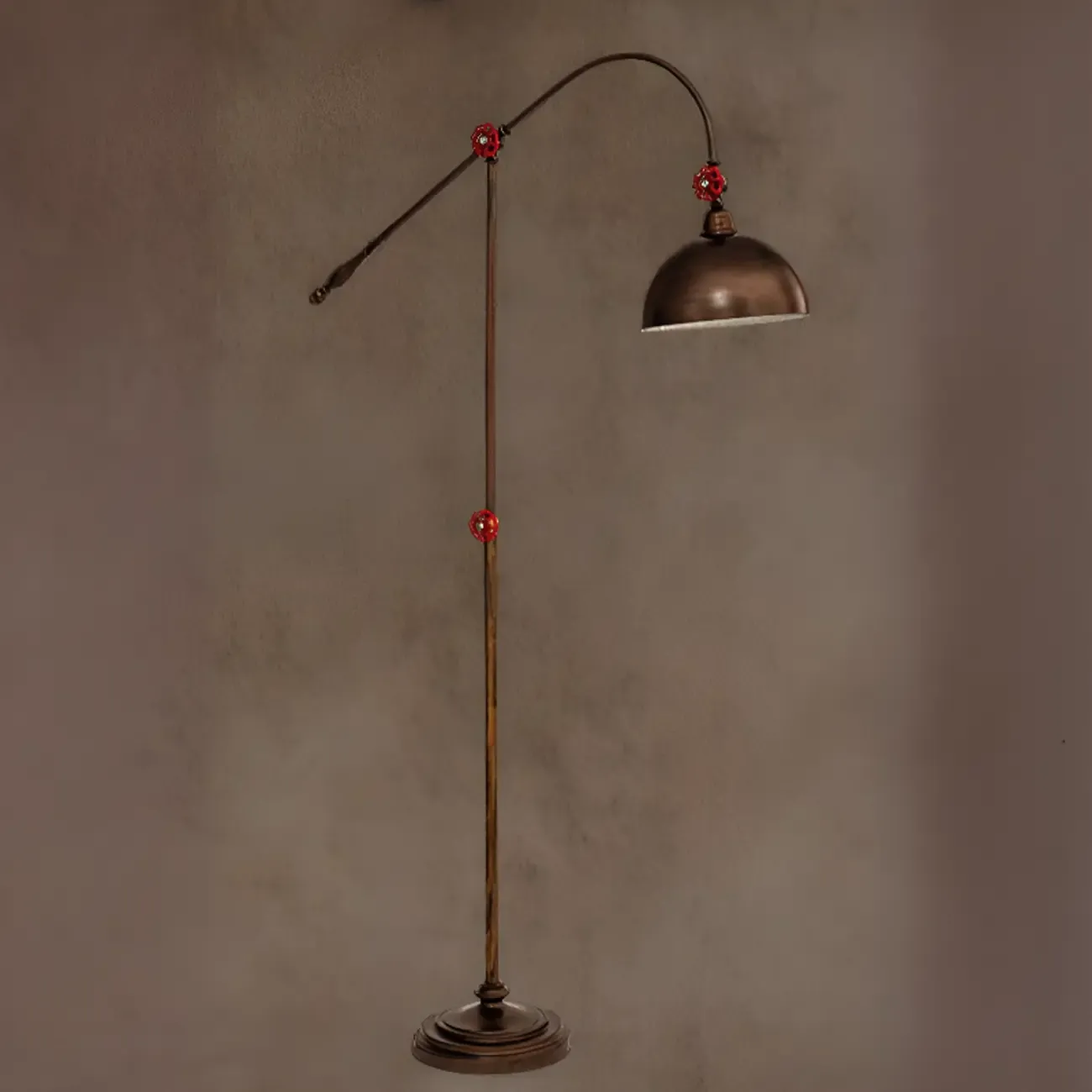 Rustic Industrial Adjustable Metal Floor Lamp with Dome Shade Image - 2