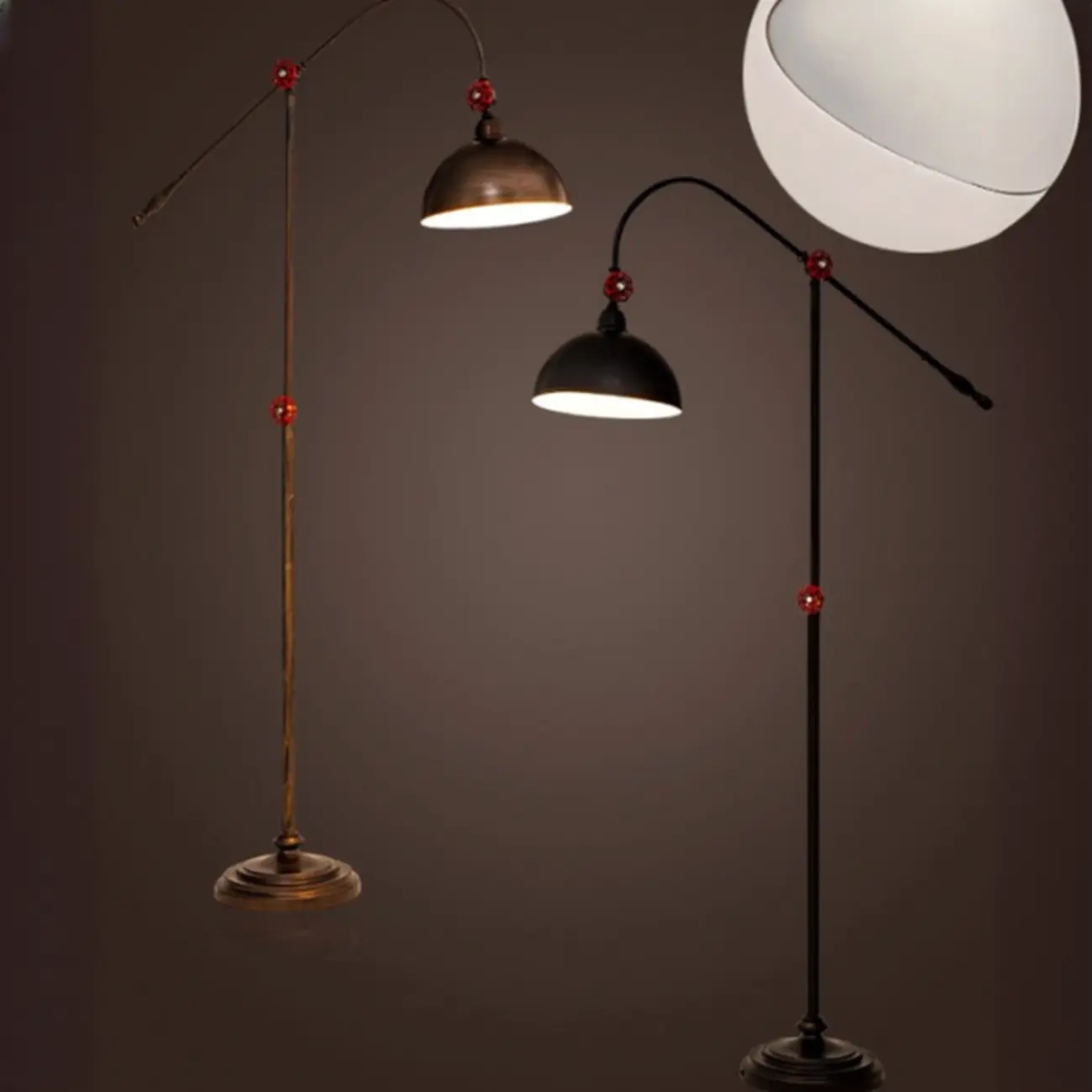 Rustic Industrial Adjustable Metal Floor Lamp with Dome Shade Image - 11 | homeyfad
