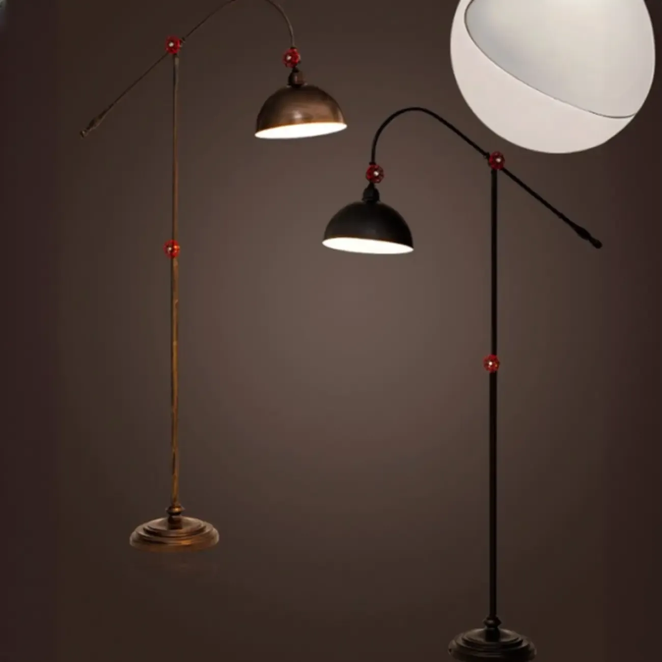 Rustic Industrial Adjustable Metal Floor Lamp with Dome Shade Image - 11