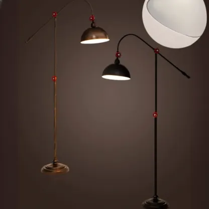 Rustic Industrial Adjustable Metal Floor Lamp with Dome Shade Image - 11