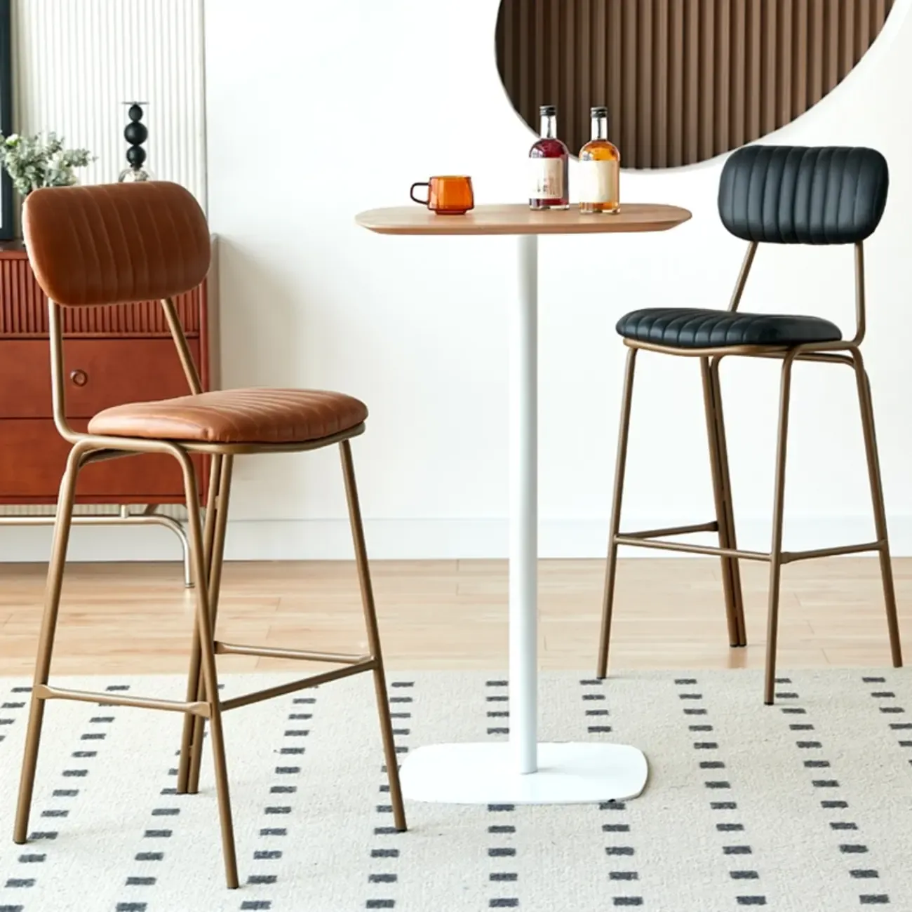 Glam Leather Gold Bar Stools with Backs Image - 3