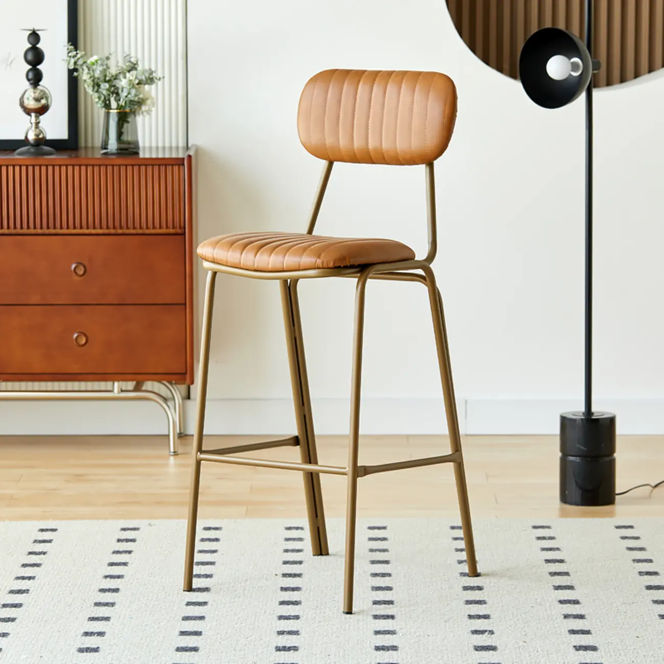 Glam Leather Gold Bar Stools with Backs Image - 6 | homeyfad