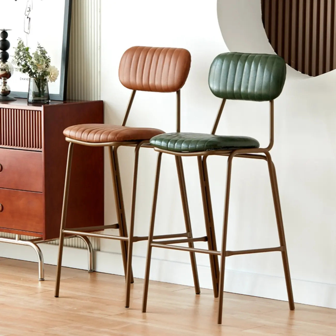 Glam Leather Gold Bar Stools with Backs Image - 2 | homeyfad