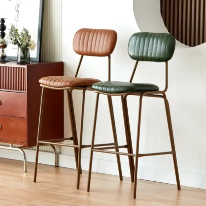 Glam Leather Gold Bar Stools with Backs Image - 2