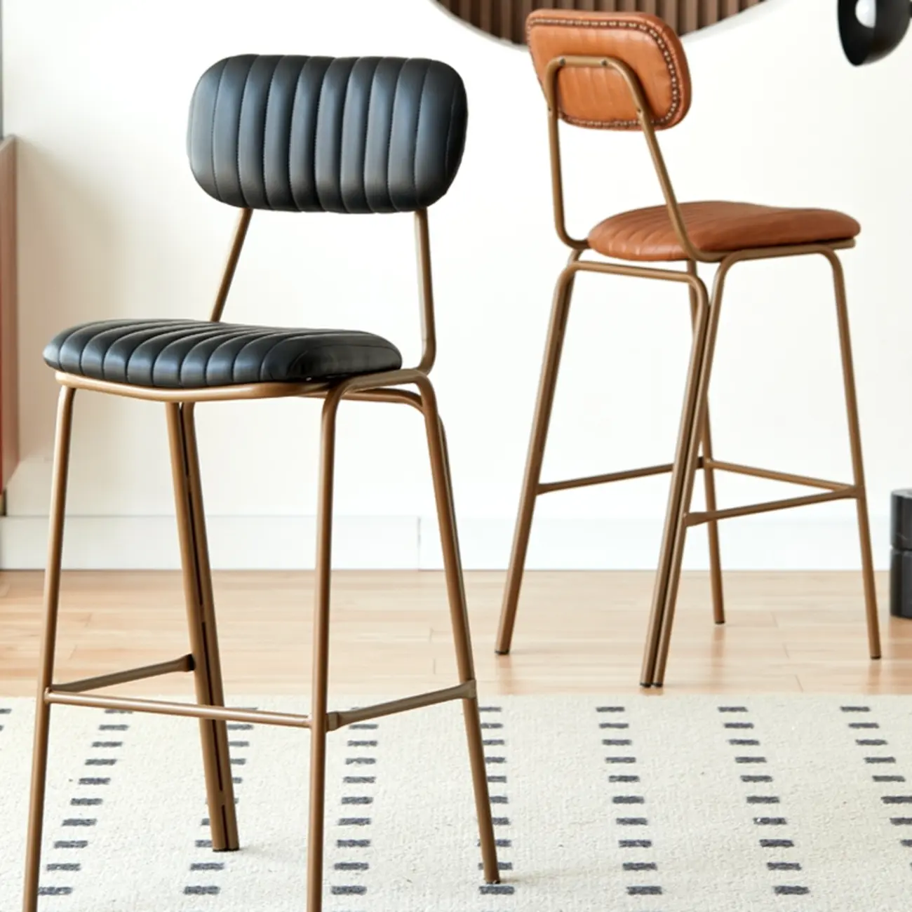 Glam Leather Gold Bar Stools with Backs Image - 4 | homeyfad