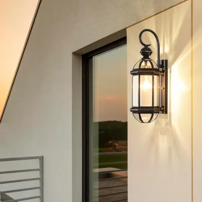 Modern Metal Glass Lantern LED Outdoor Wall Light Image - 1