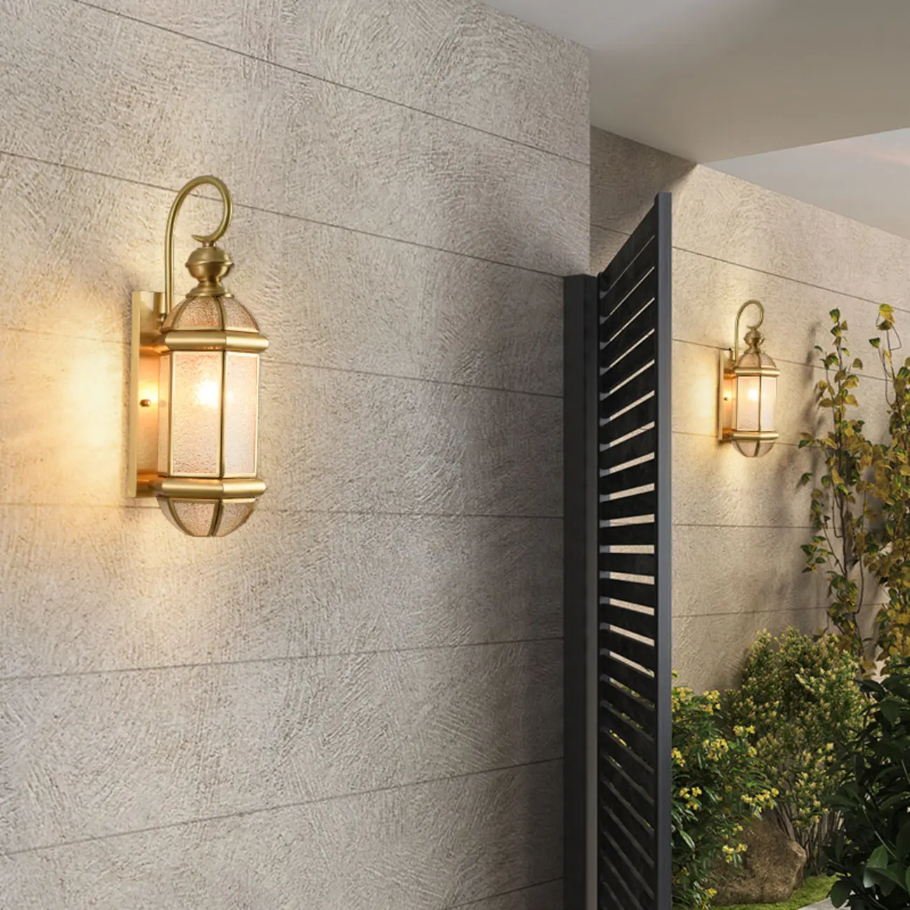 Modern Metal Glass Lantern LED Outdoor Wall Light Image - 3 | homeyfad