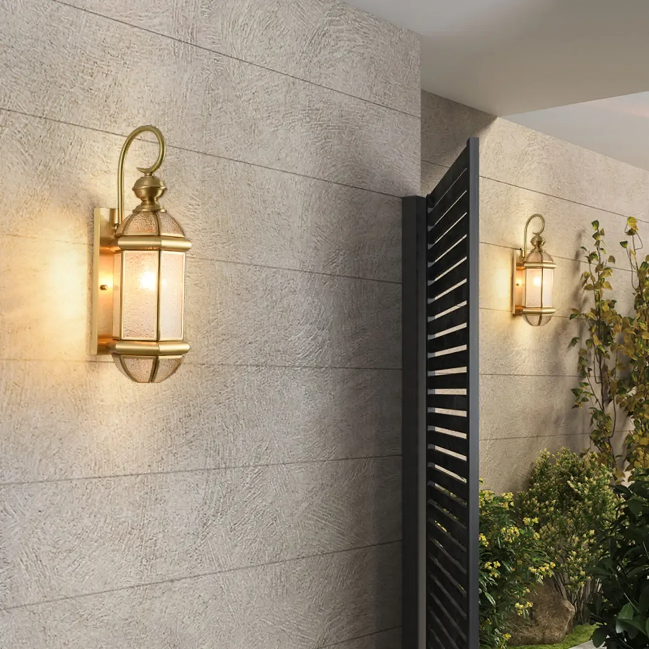 Modern Metal Glass Lantern LED Outdoor Wall Light Image - 3