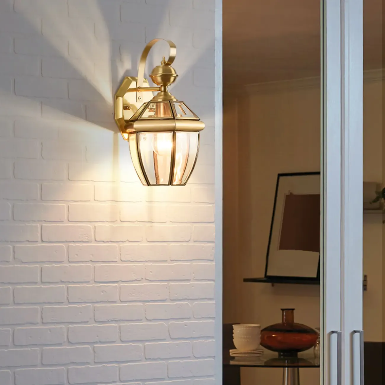 Modern Metal Glass Lantern LED Outdoor Wall Light Image - 4