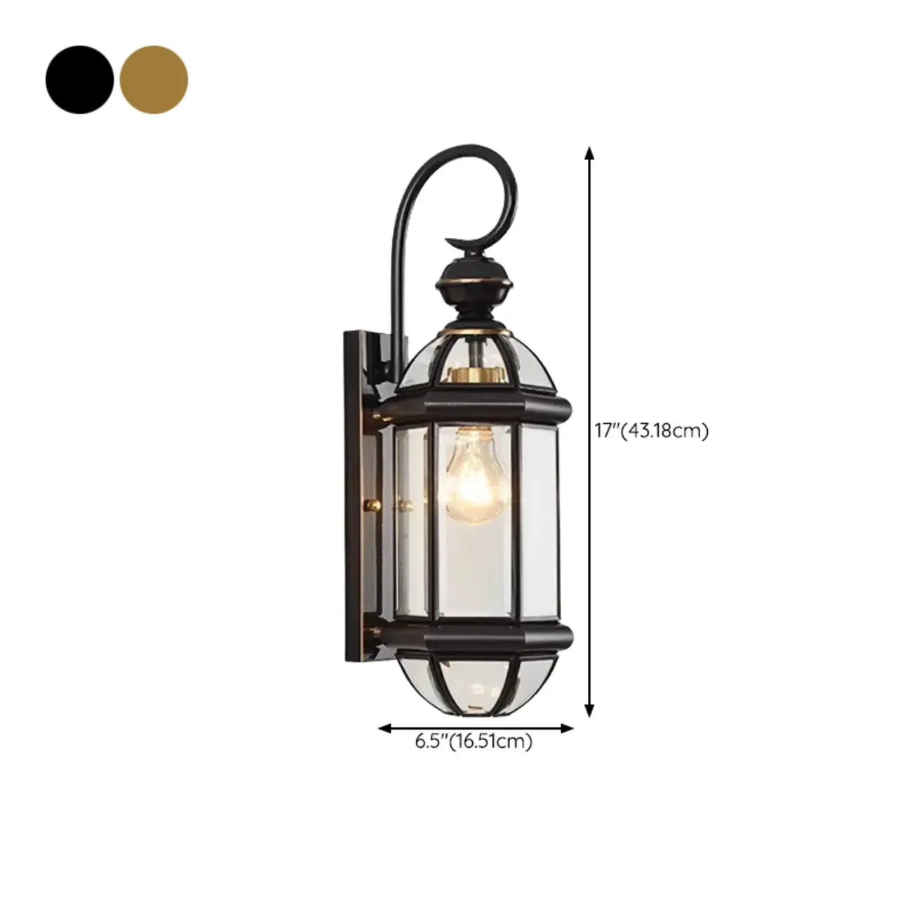 Modern Metal Glass Lantern LED Outdoor Wall Light #size