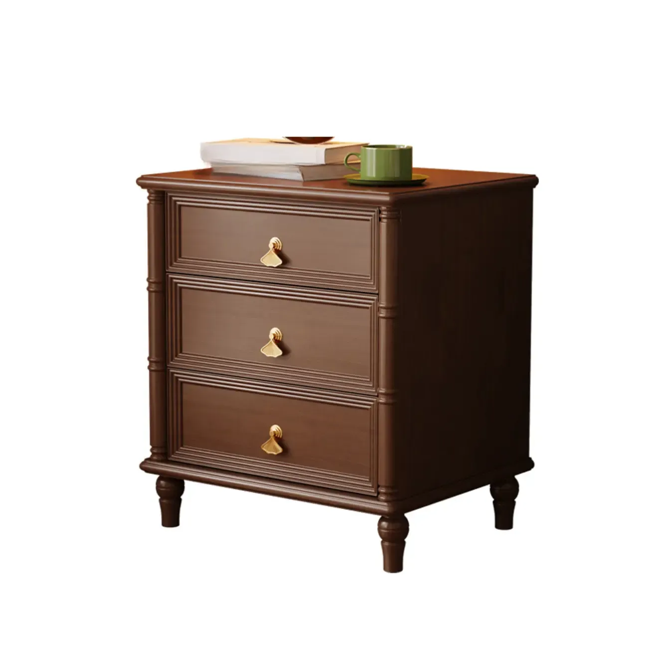 Traditional Rectangular Solid Wood 3-Drawer Black Nightstand Image - 4