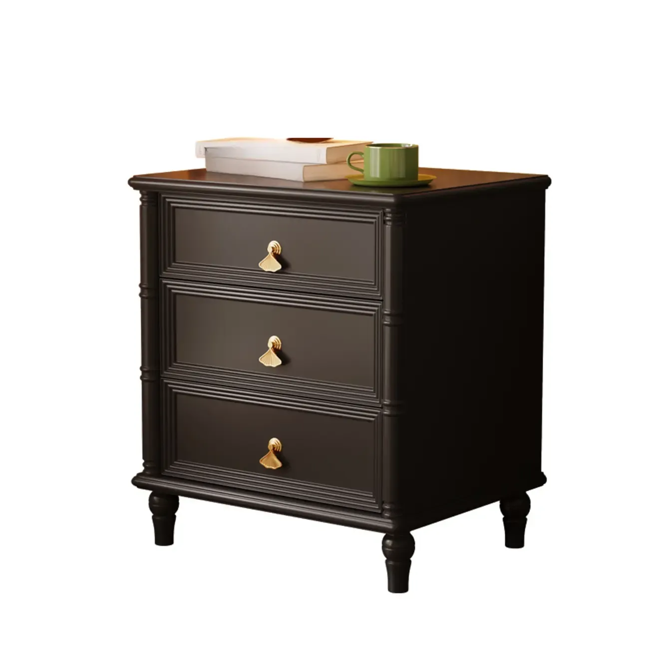 Traditional Rectangular Solid Wood 3-Drawer Black Nightstand | HomeyFad