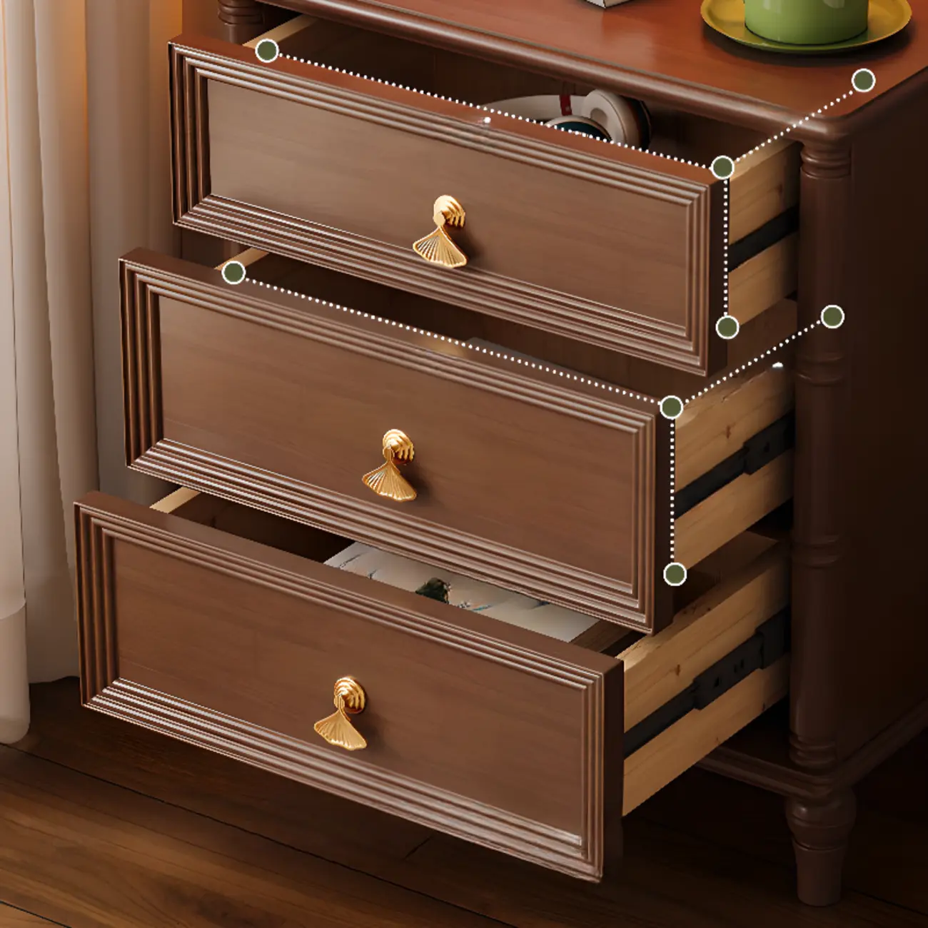 Traditional Rectangular Solid Wood 3-Drawer Black Nightstand Image - 8 | homeyfad