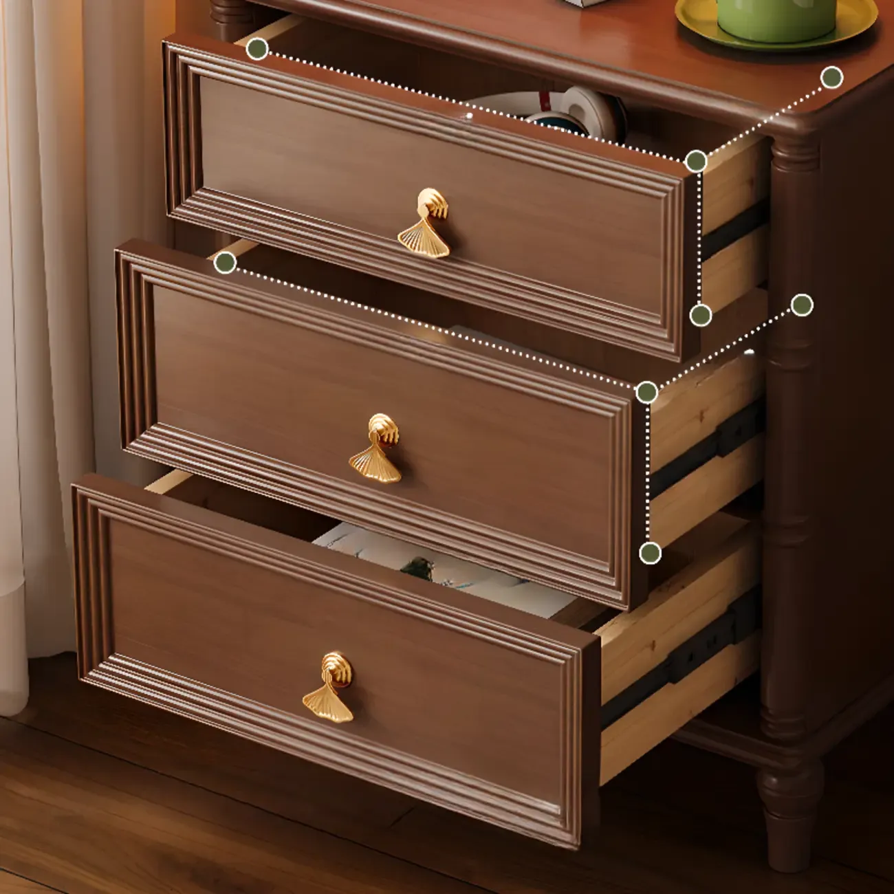 Traditional Rectangular Solid Wood 3-Drawer Black Nightstand Image - 8