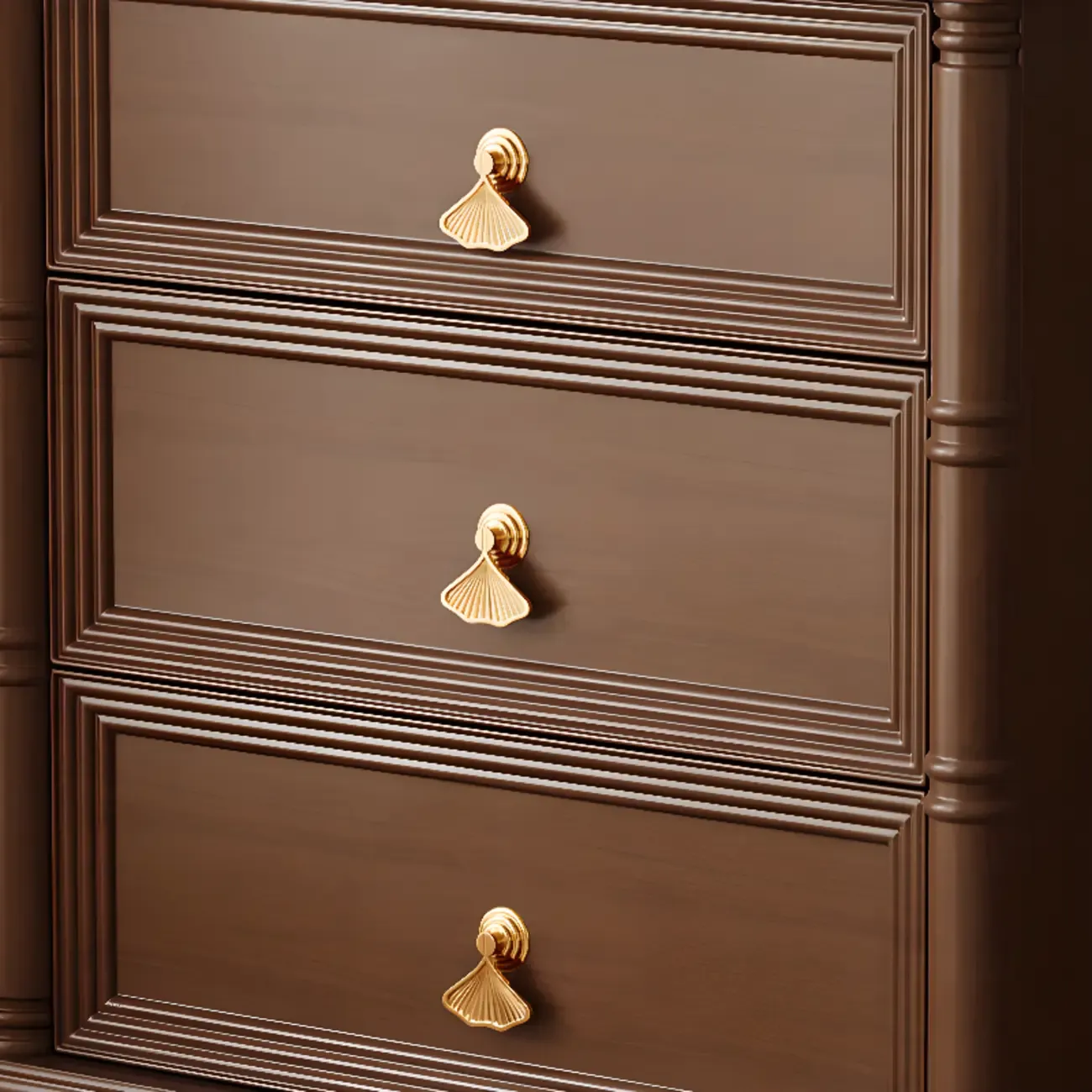 Traditional Rectangular Solid Wood 3-Drawer Black Nightstand Image - 11