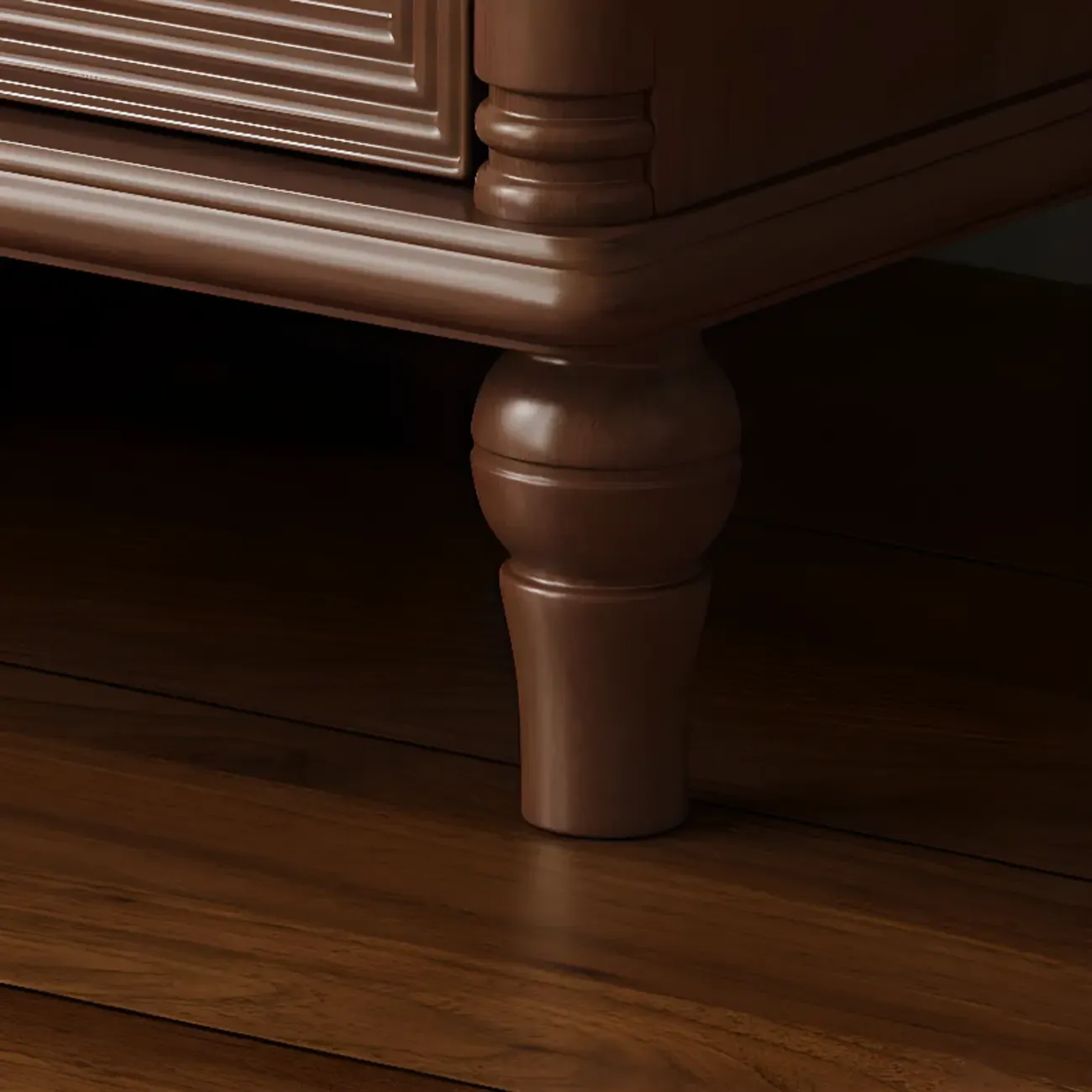 Traditional Rectangular Solid Wood 3-Drawer Black Nightstand Image - 12