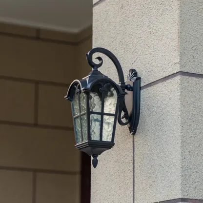 Vintage Black Outdoor Lantern Wall Sconce Image - 4