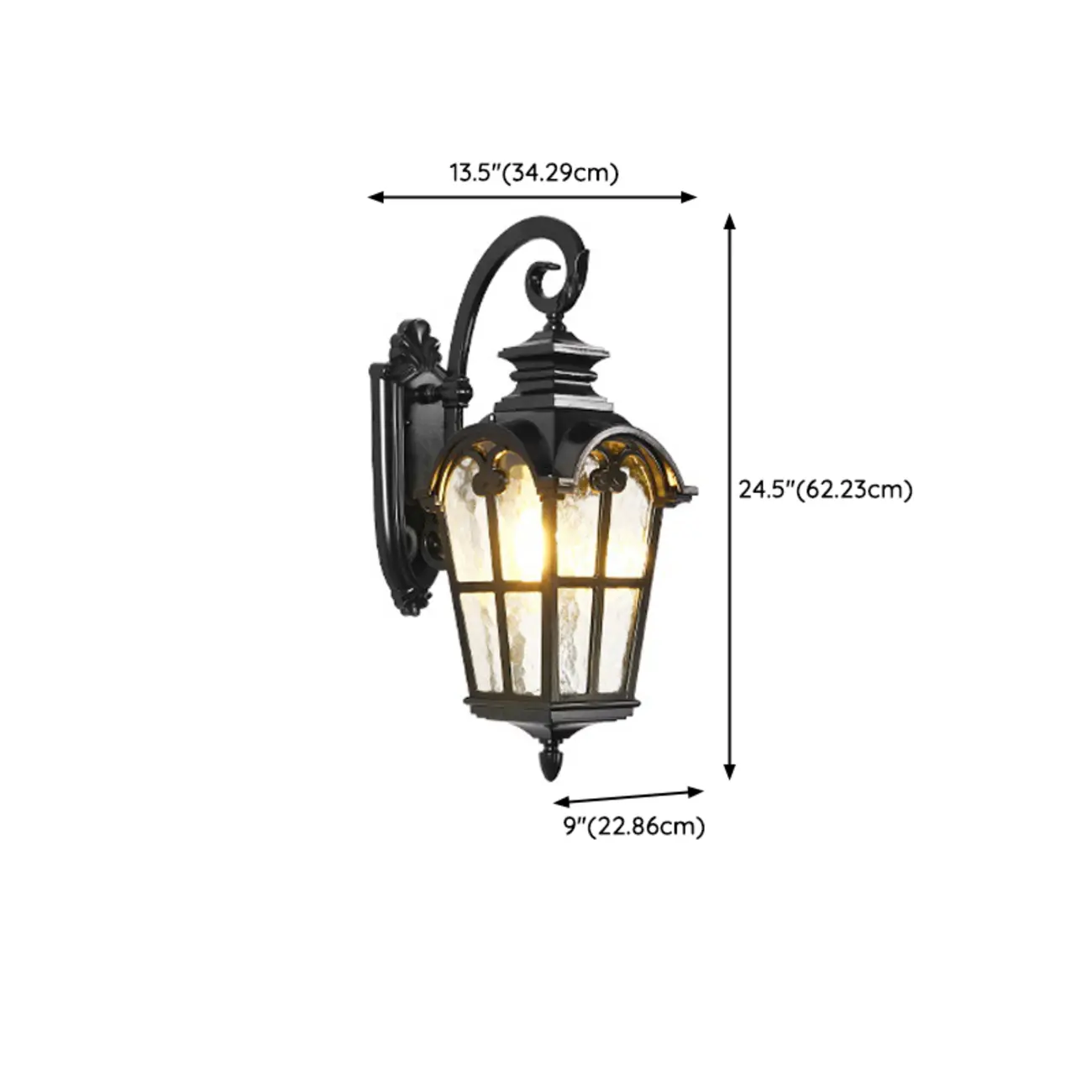Vintage Black Outdoor Lantern Wall Sconce #size
