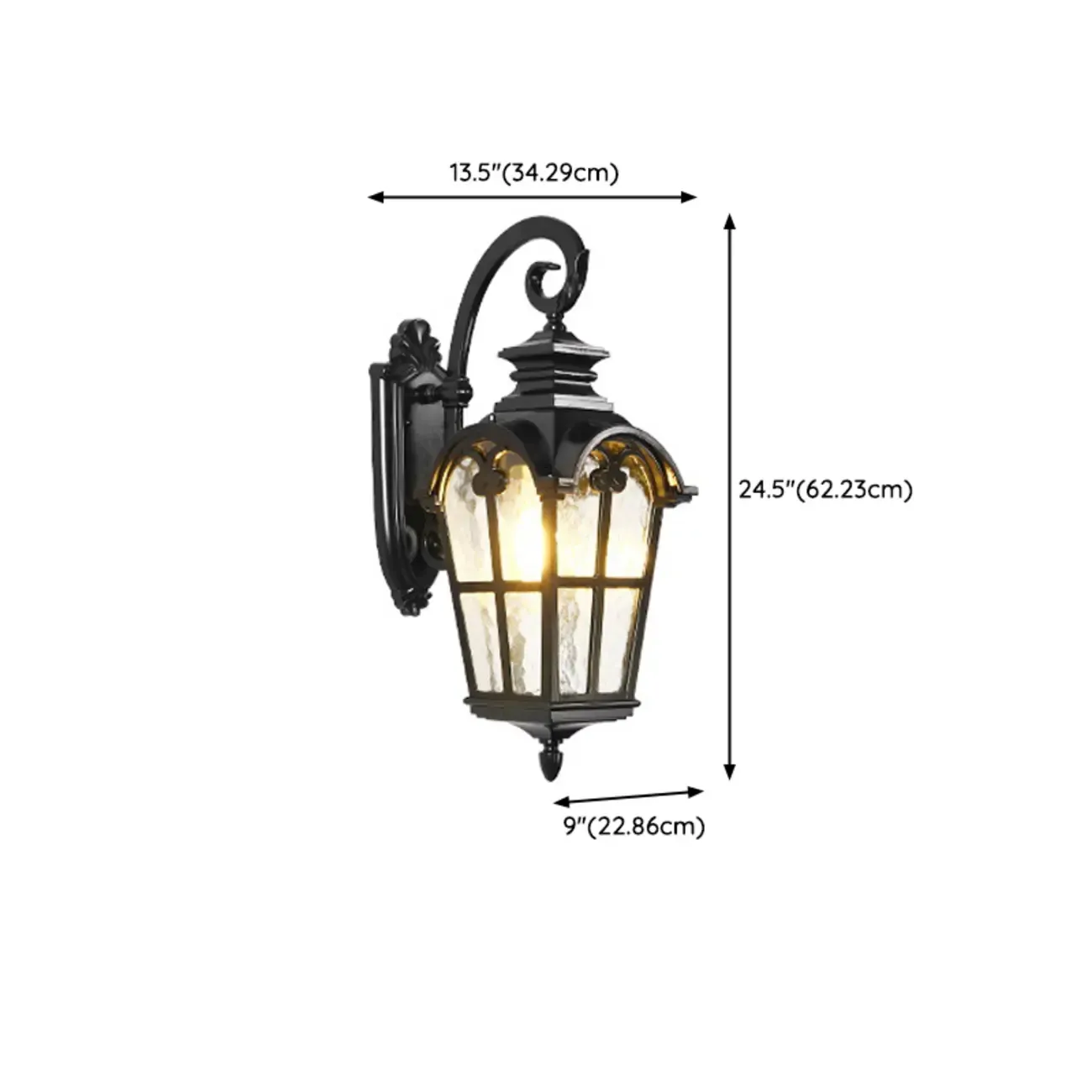 Vintage Black Outdoor Lantern Wall Sconce #size