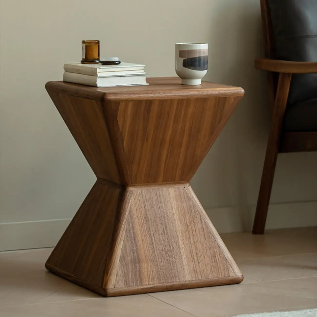 Small Art Deco Geometric Wood Side Table for Living Room Image - 1