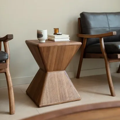 Small Art Deco Geometric Wood Side Table for Living Room Image - 2