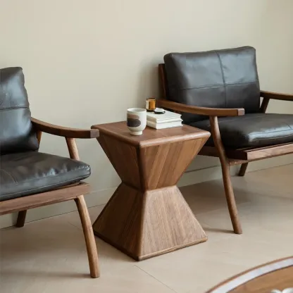 Small Art Deco Geometric Wood Side Table for Living Room Image - 3