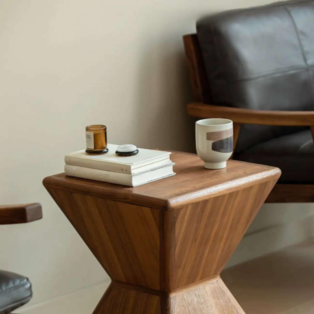 Small Art Deco Geometric Wood Side Table for Living Room Image - 4 | homeyfad