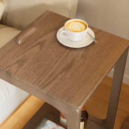 Scandinavian Wooden Flip-Top C-Shaped Side Table with Wheels Image - 15