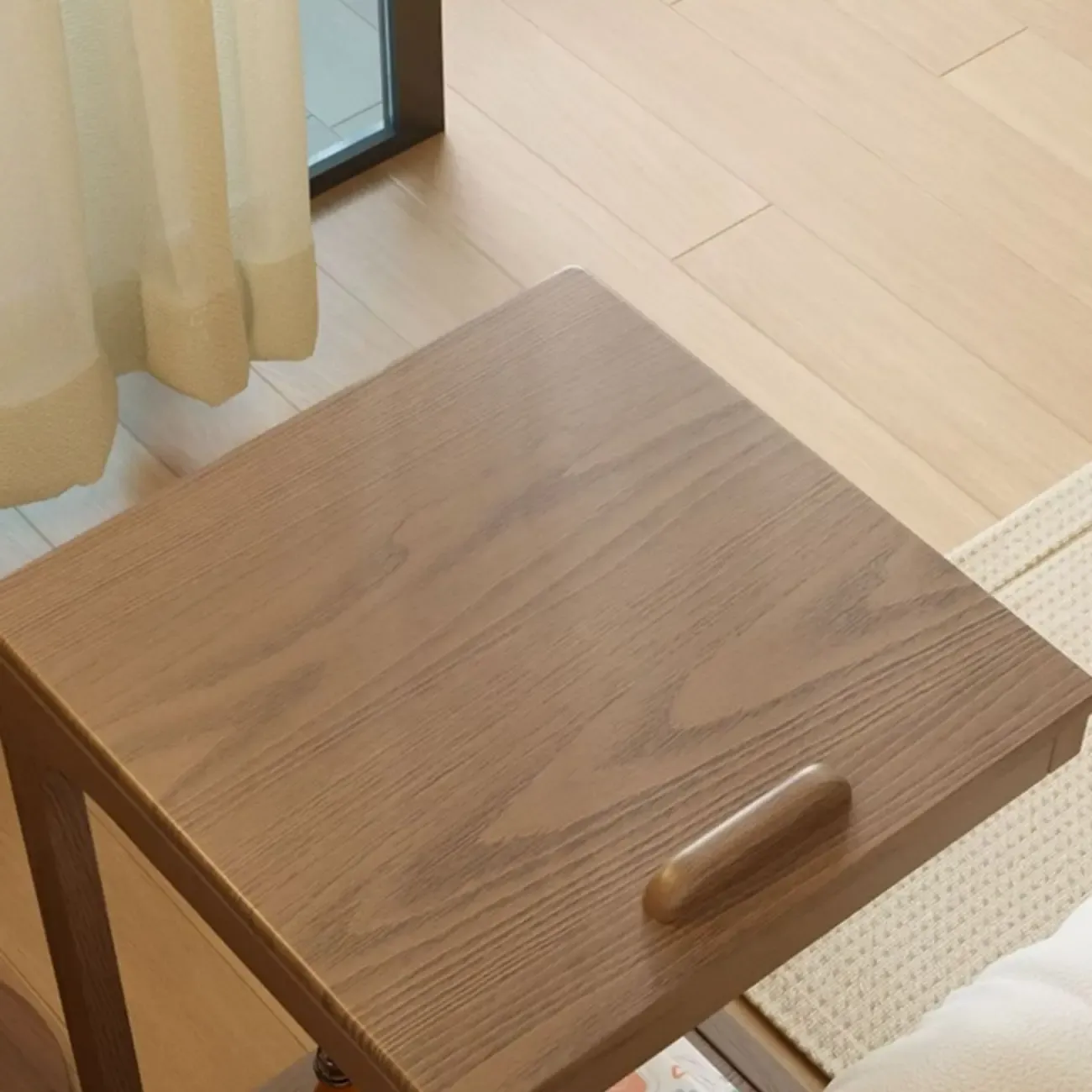 Scandinavian Wooden Flip-Top C-Shaped Side Table with Wheels Image - 13