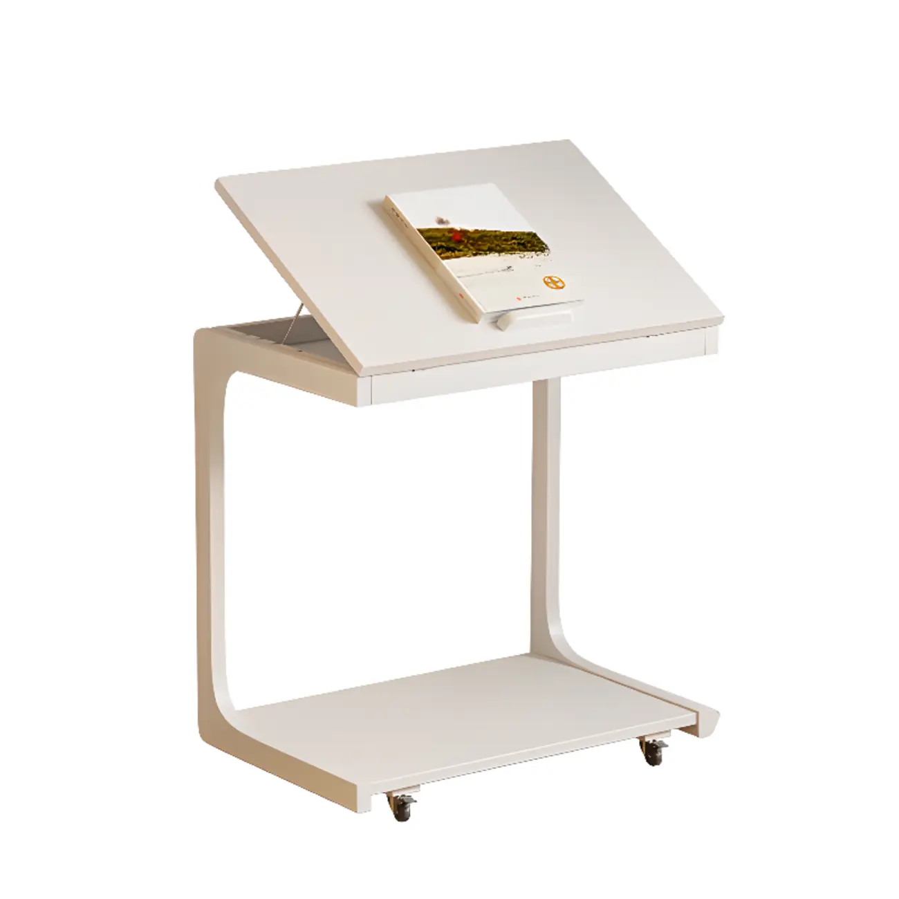 Scandinavian Wooden Flip-Top C-Shaped Side Table with Wheels Image - 12 | homeyfad