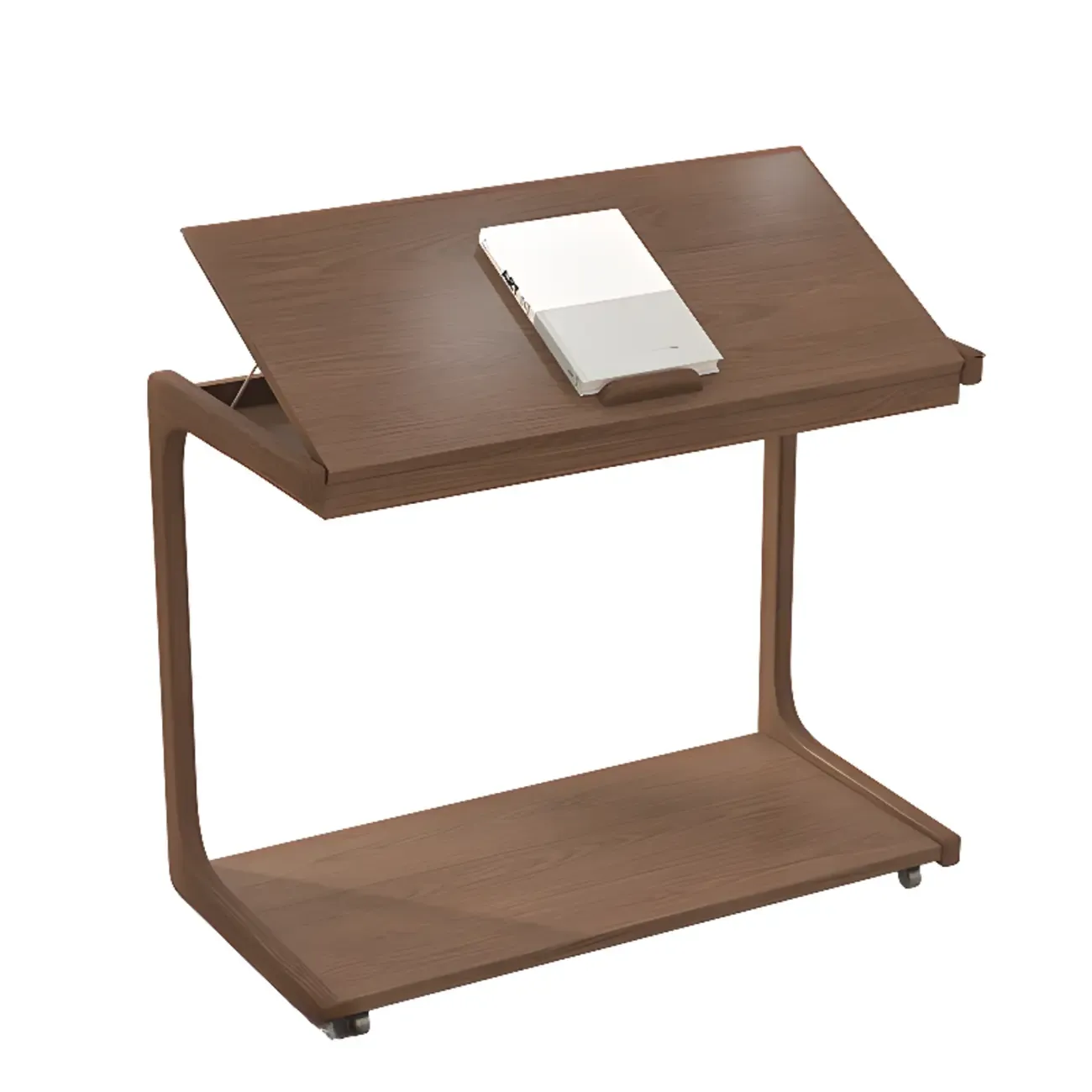 Scandinavian Wooden Flip-Top C-Shaped Side Table with Wheels Image - 7