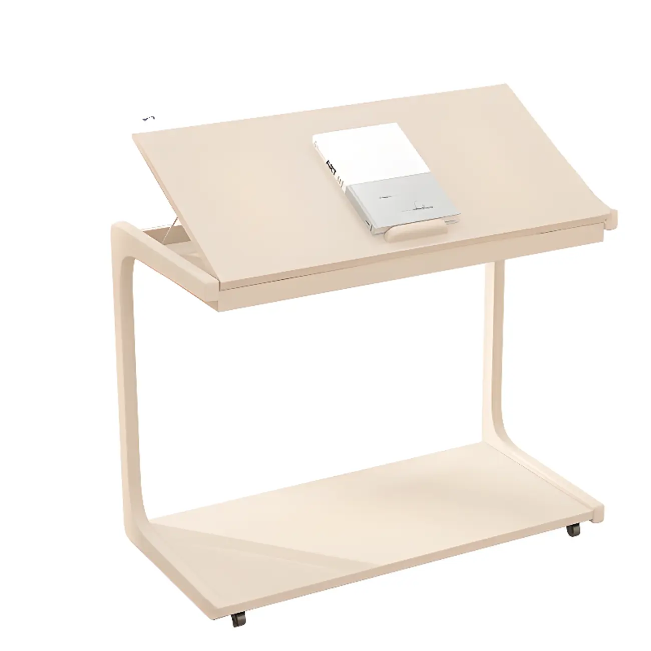 Scandinavian Wooden Flip-Top C-Shaped Side Table with Wheels Image - 16 | homeyfad