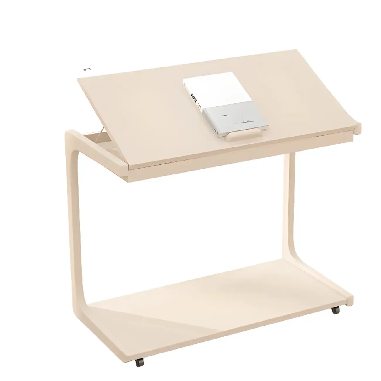 Scandinavian Wooden Flip-Top C-Shaped Side Table with Wheels Image - 16