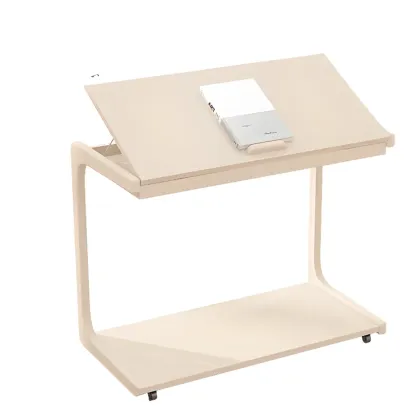 Scandinavian Wooden Flip-Top C-Shaped Side Table with Wheels Image - 16