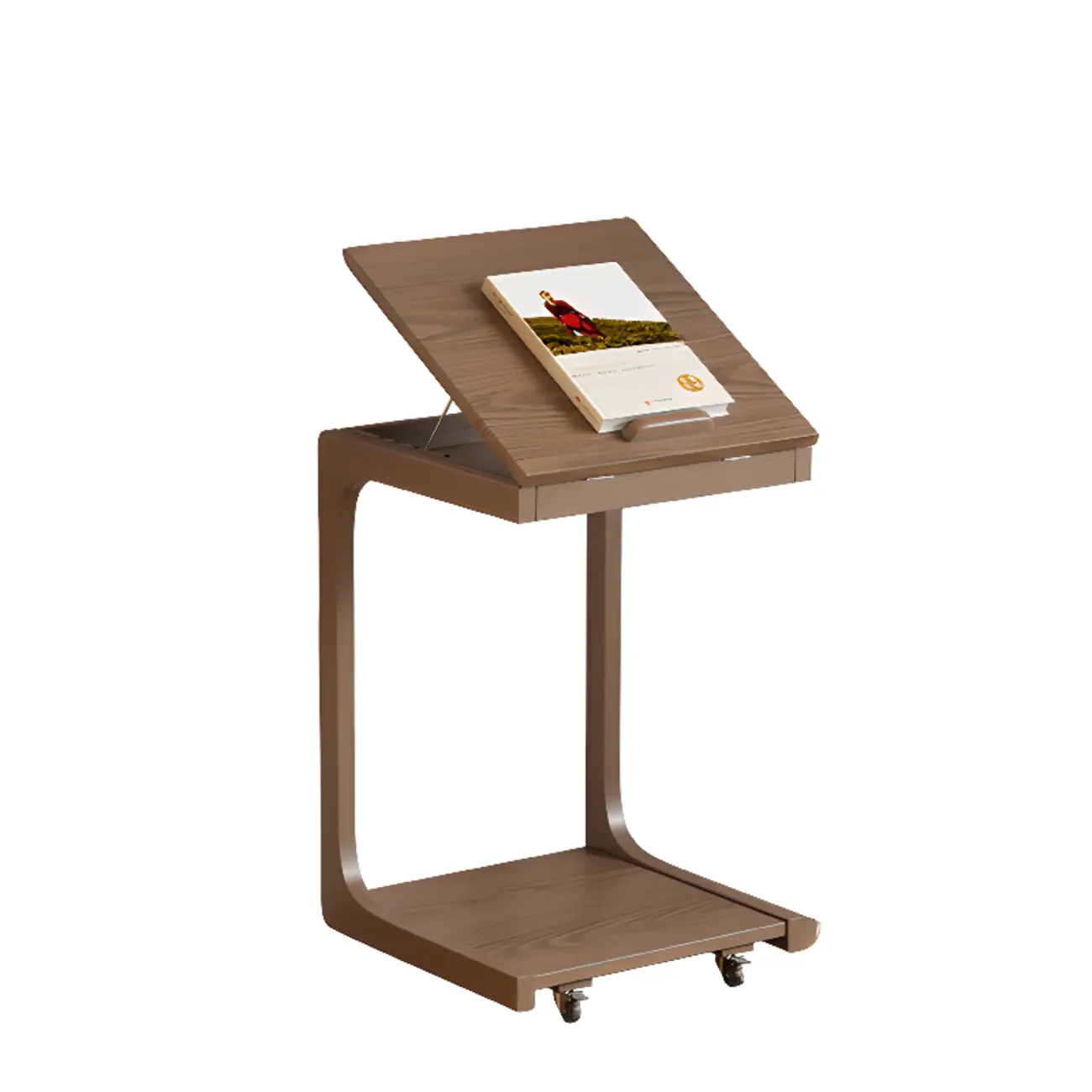 Scandinavian Wooden Flip-Top C-Shaped Side Table with Wheels Image - 5 | homeyfad