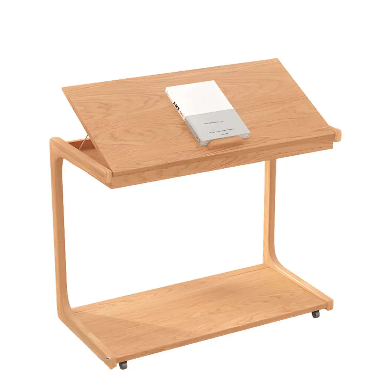 Scandinavian Wooden Flip-Top C-Shaped Side Table with Wheels Image - 17