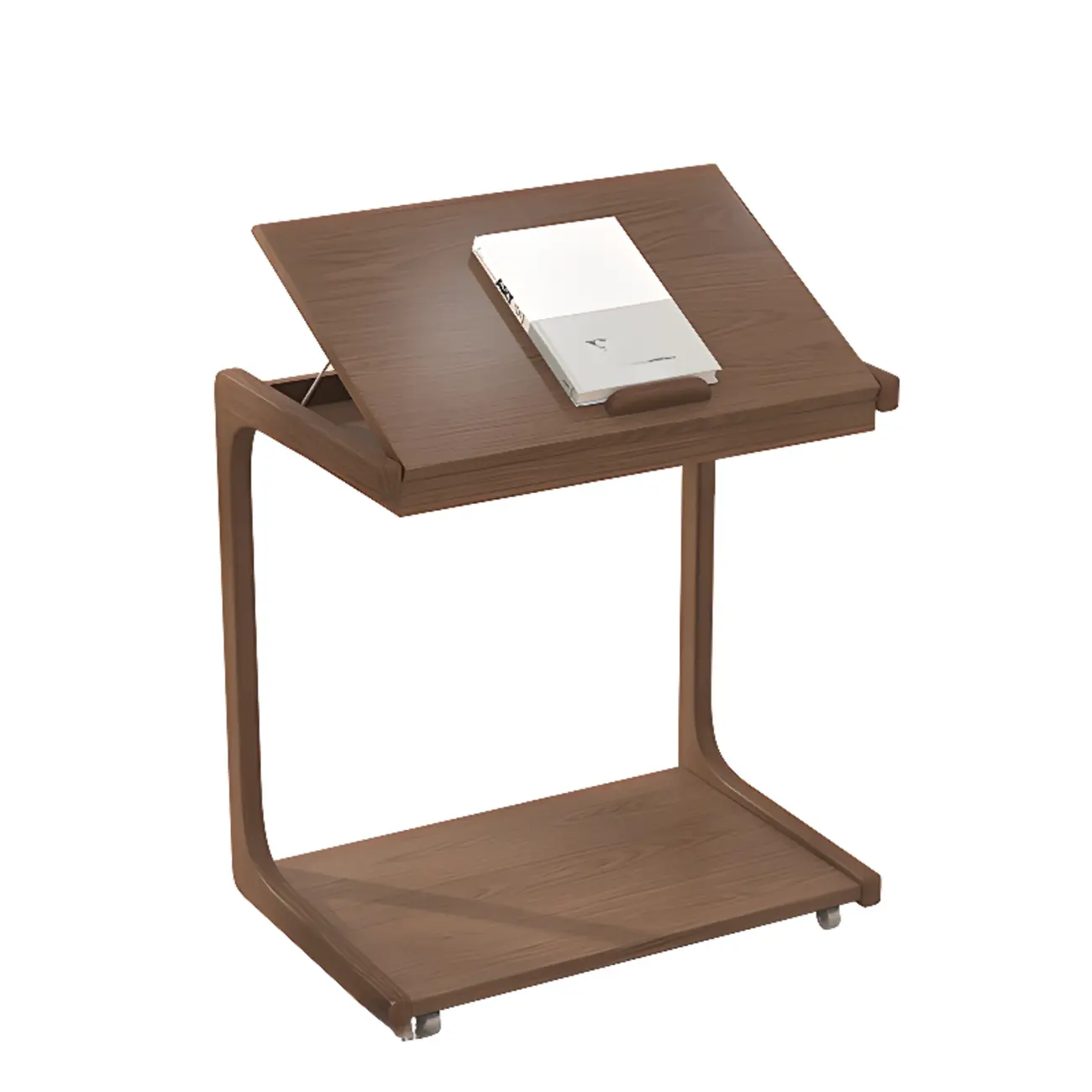 Scandinavian Wooden Flip-Top C-Shaped Side Table with Wheels Image - 6 | homeyfad