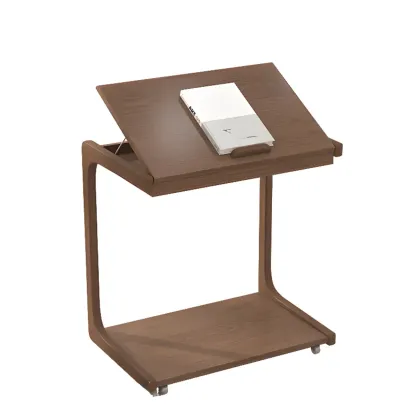 Scandinavian Wooden Flip-Top C-Shaped Side Table with Wheels Image - 6