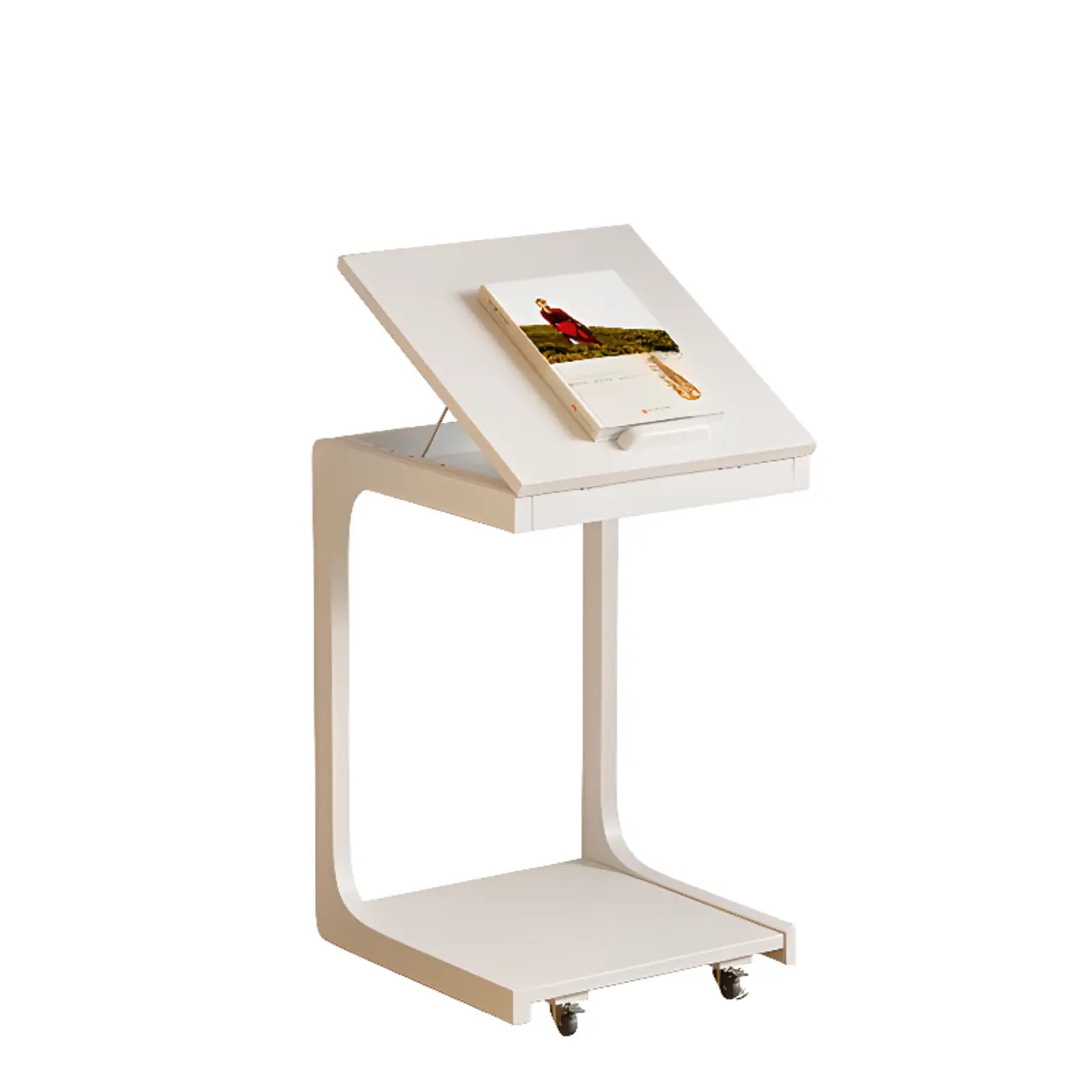 Scandinavian Wooden Flip-Top C-Shaped Side Table with Wheels Image - 14 | homeyfad