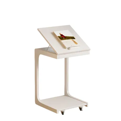 Scandinavian Wooden Flip-Top C-Shaped Side Table with Wheels Image - 14