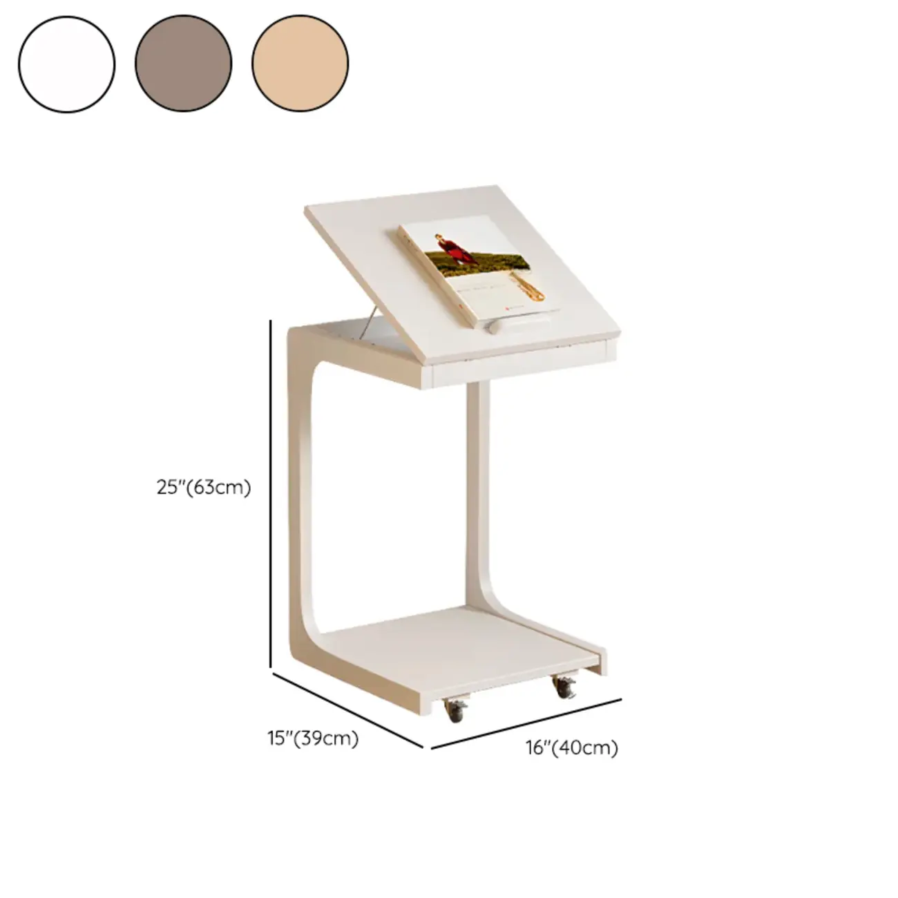 Scandinavian Wooden Flip-Top C-Shaped Side Table with Wheels #size | homeyfad