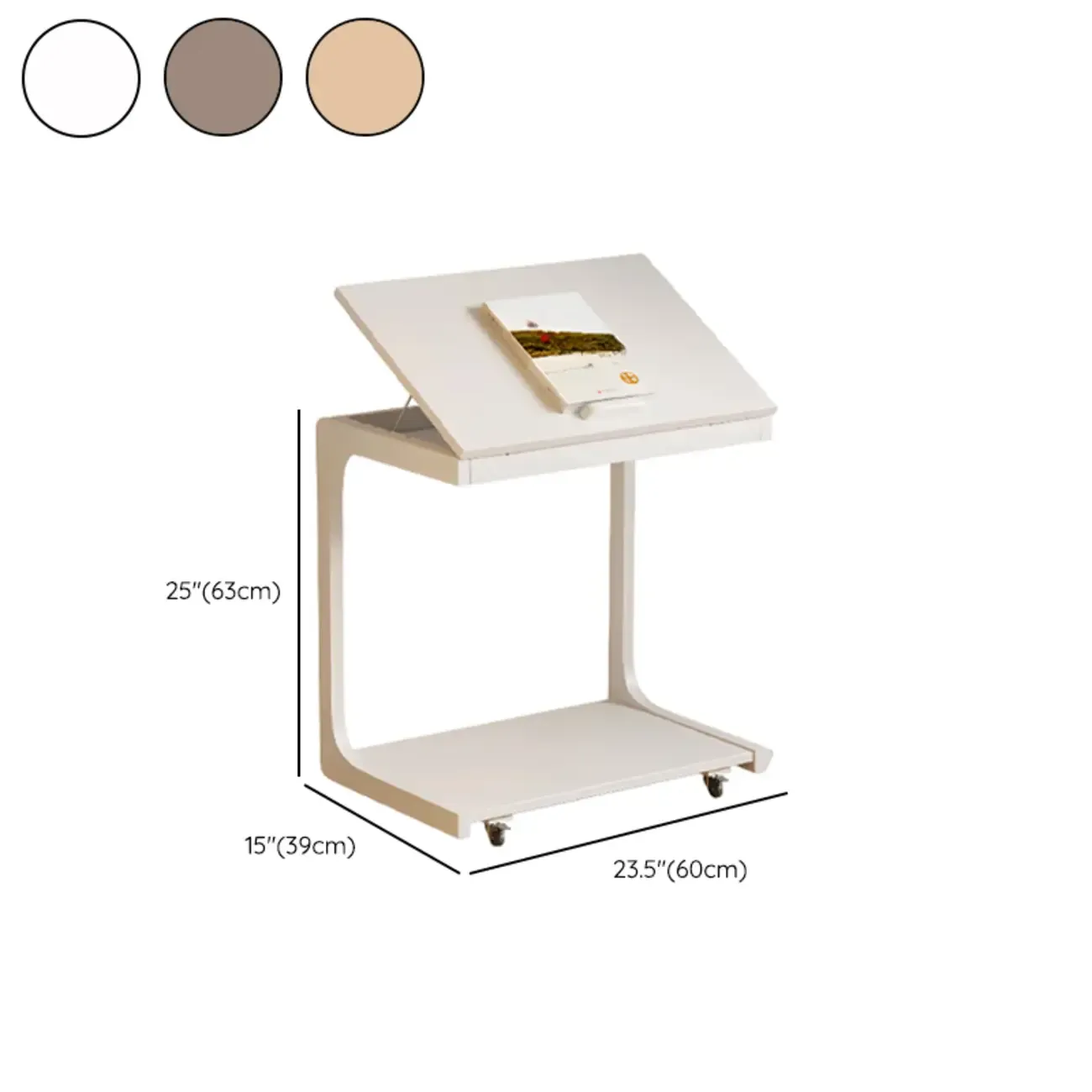 Scandinavian Wooden Flip-Top C-Shaped Side Table with Wheels Image - 19