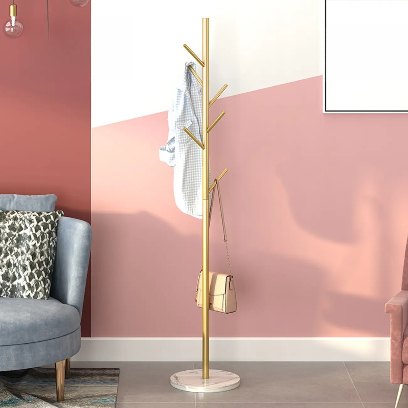 Glam 6-Hook Gold Metal Coat Rack with Stone Base Image - 1 | homeyfad