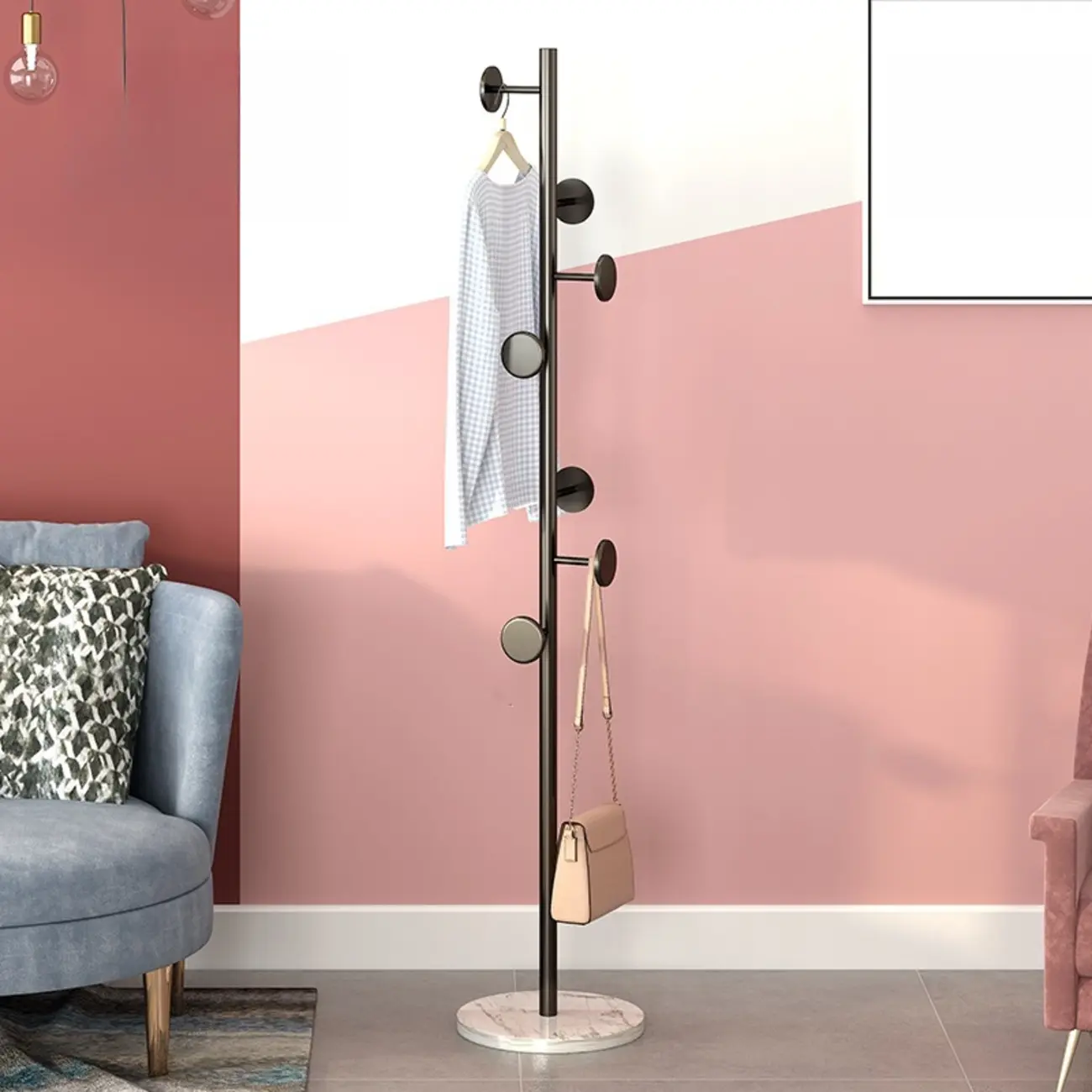Glam 6-Hook Gold Metal Coat Rack with Stone Base Image - 3 | homeyfad
