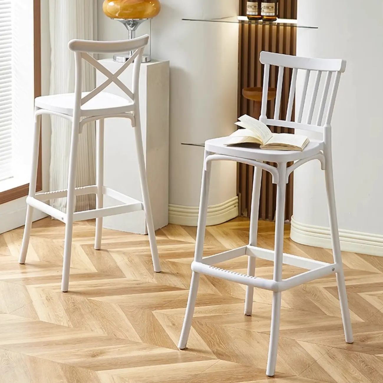 Modern Acrylic Square Counter Height Stools with Back Image - 3 | homeyfad
