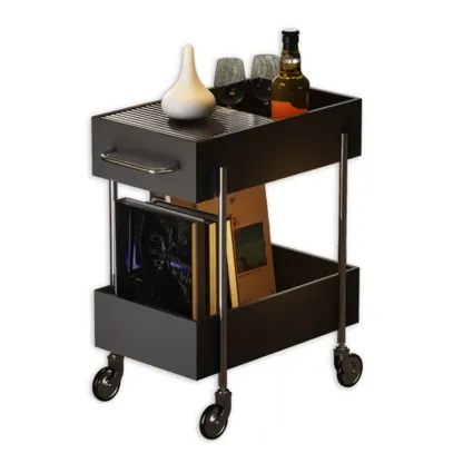 Trendy Black 2-Tier Small Side Table with Casters Image - 3
