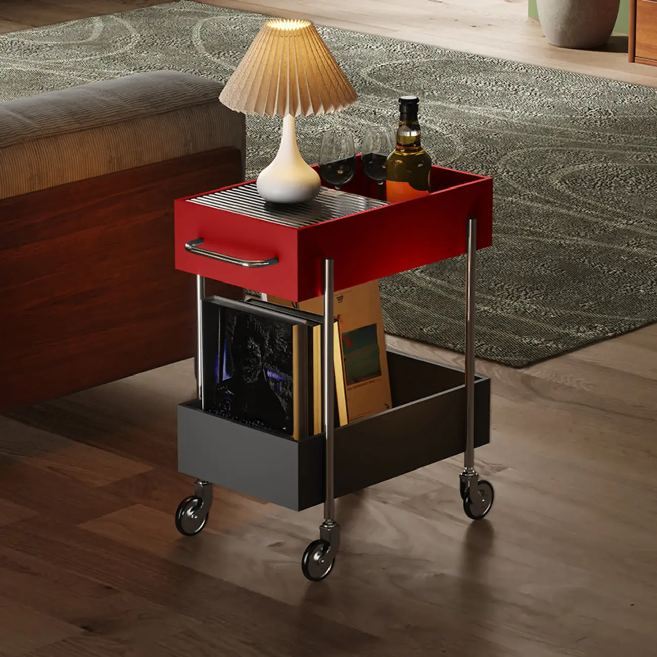 Trendy Black 2-Tier Small Side Table with Casters Image - 4 | homeyfad