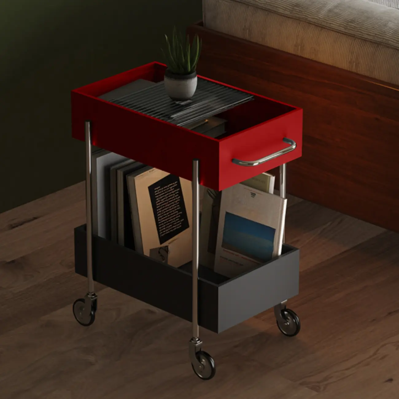 Trendy Black 2-Tier Small Side Table with Casters Image - 6 | homeyfad