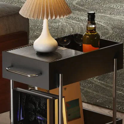 Trendy Black 2-Tier Small Side Table with Casters Image - 7
