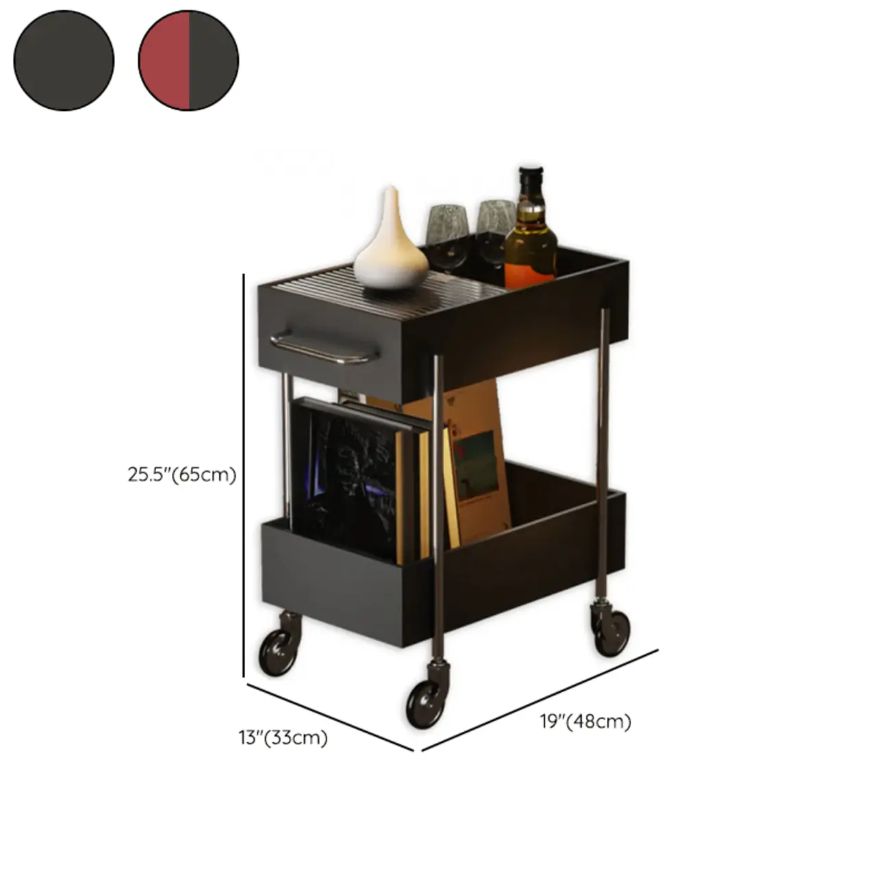 Trendy Black 2-Tier Small Side Table with Casters #size | homeyfad